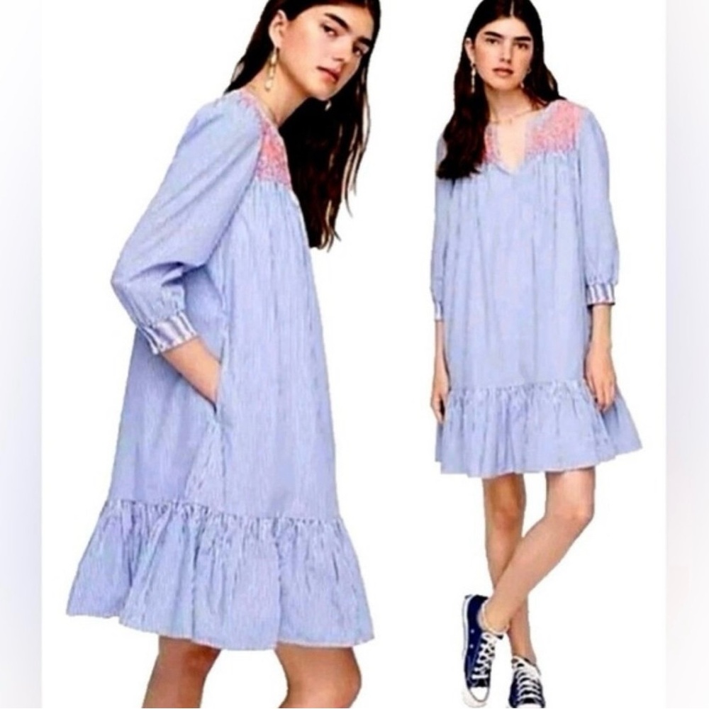J. Crew Light Blue and Pink Long Sleeve Dress